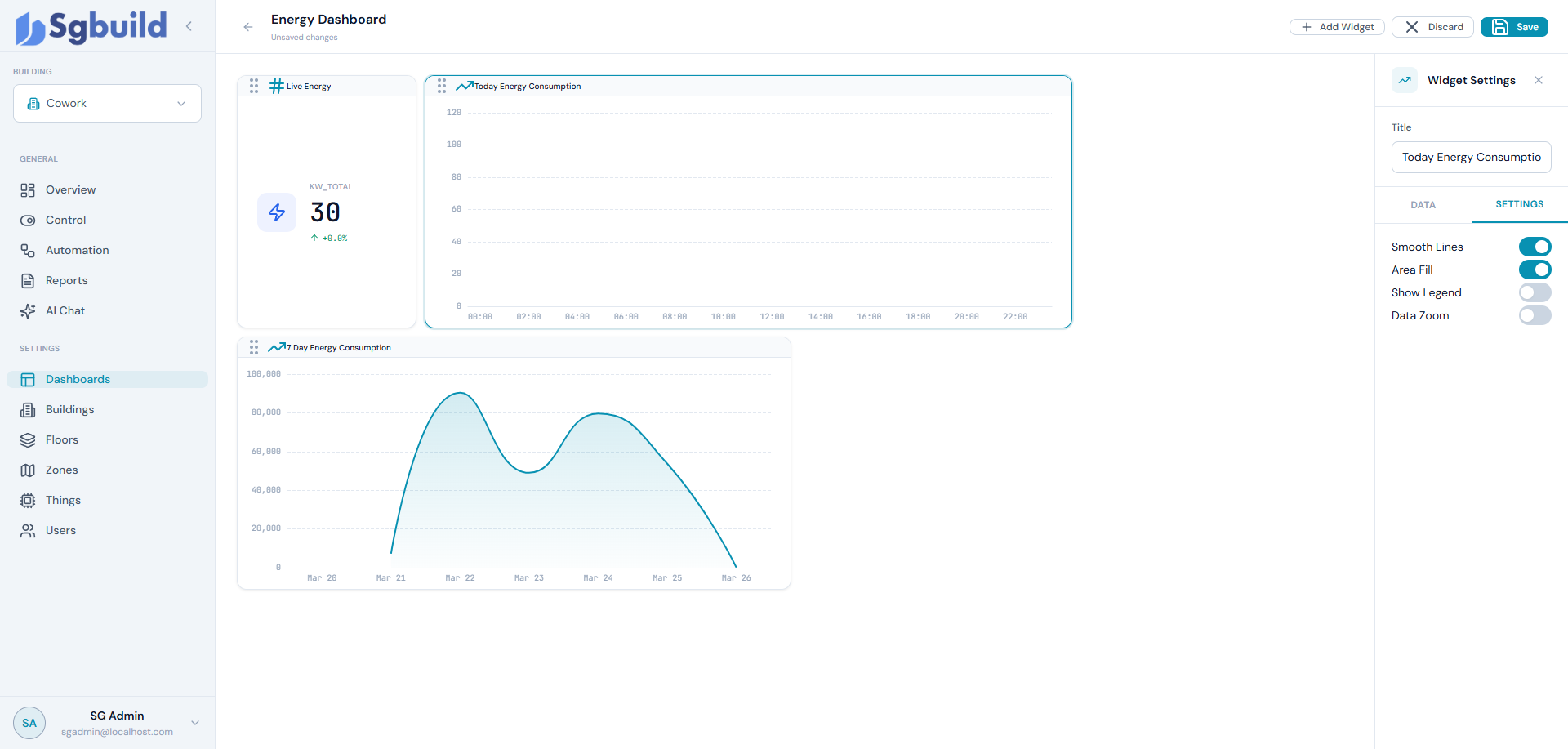 Optimize — configure energy widgets and building controls